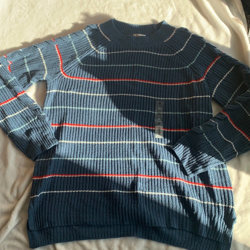 So striped blue knit sweater Women’s 1X